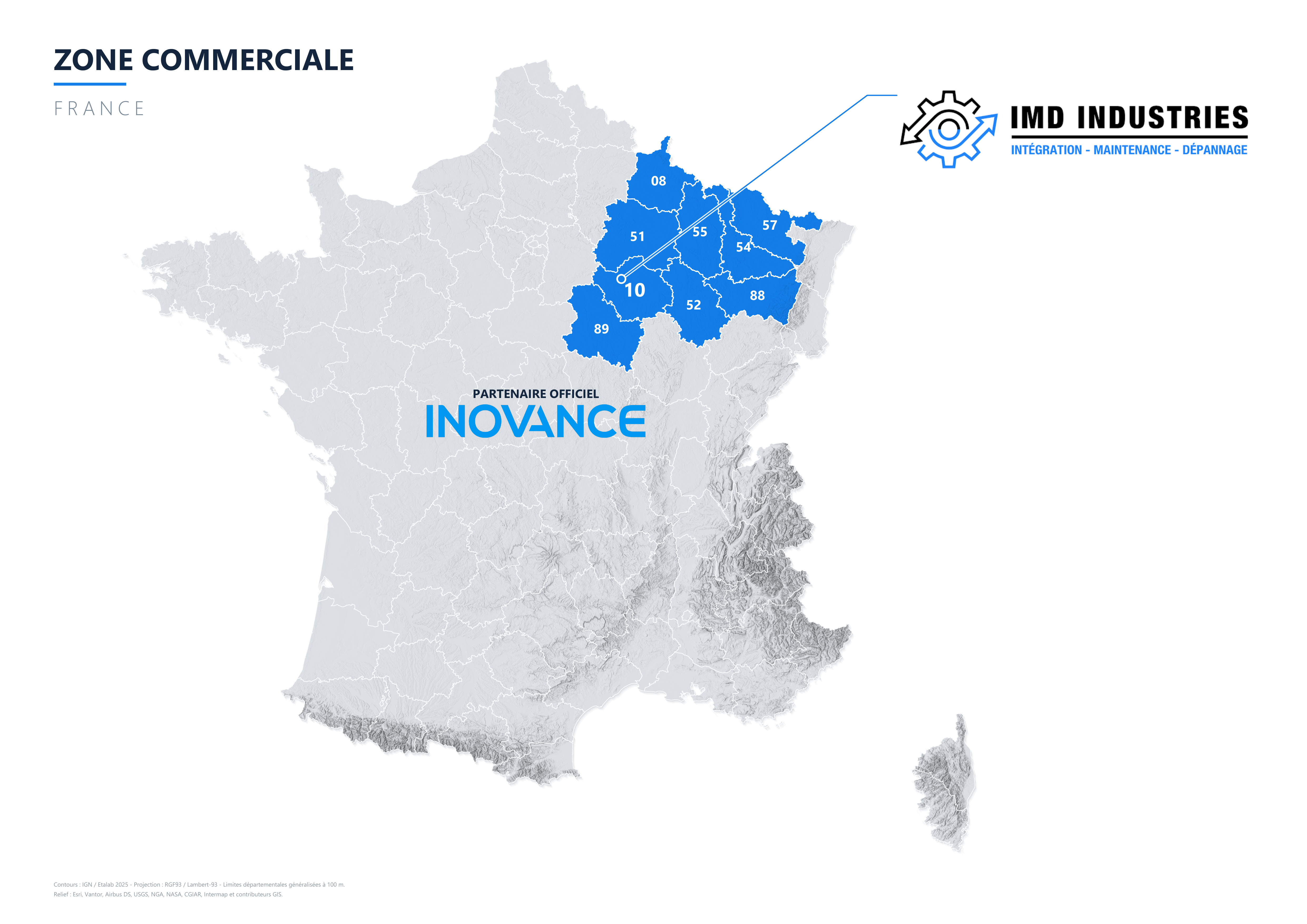 Carte de France — zone commerciale Inovance d’IMD Industries